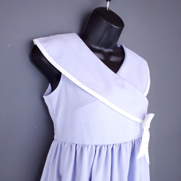 VINTAGE Babydoll Dress Empire Waist Lavender Purple Bow 60s Cotton Size S - Picture 5 of 8